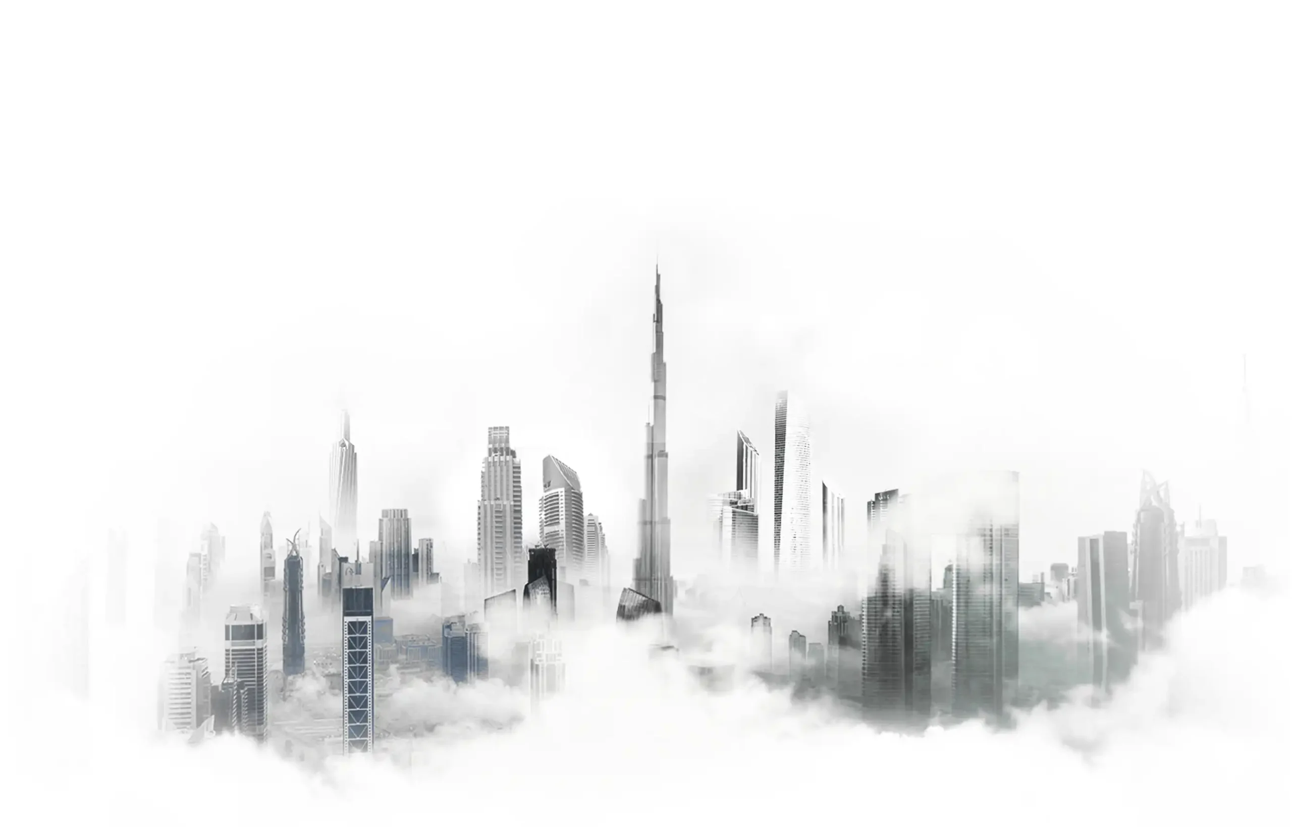Dubai skyline rising above clouds